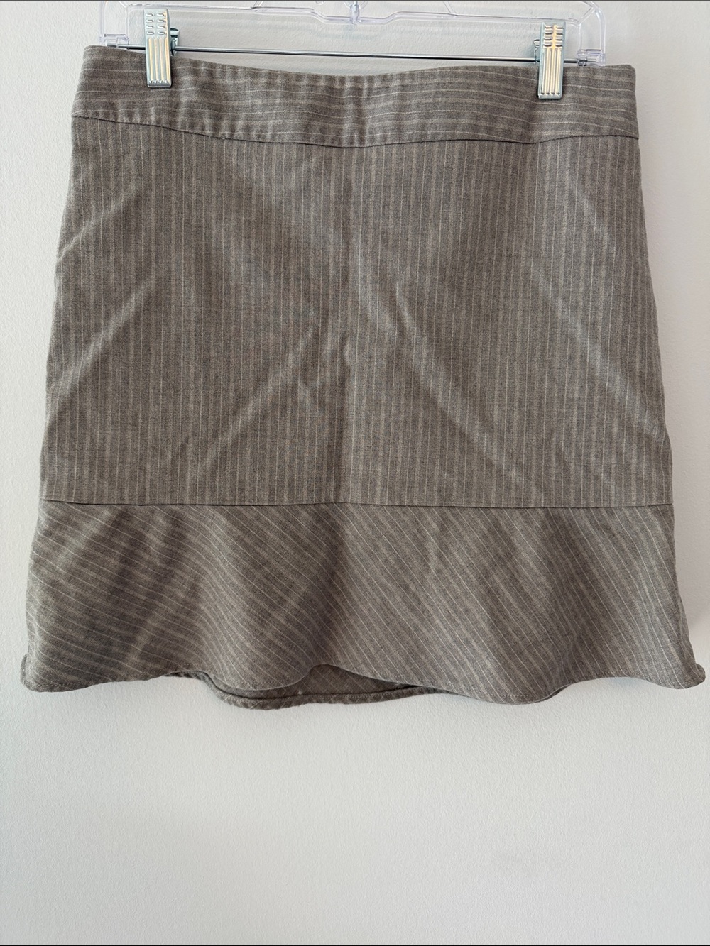 Banana Republic Taupe Pinstripe Ruffle-Hem Skirt